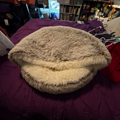 Gray faux fur covered cat - faux,